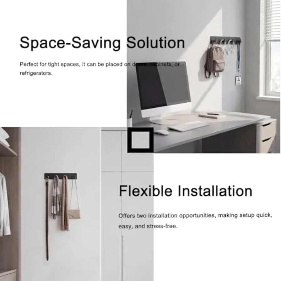 Key Holder for Wall with 2 Self-Adhesive Tapes Key Hanger Organizer for Wall with 4 Hooks Metal Key Rack for Door, Entryway, Ki - view 5