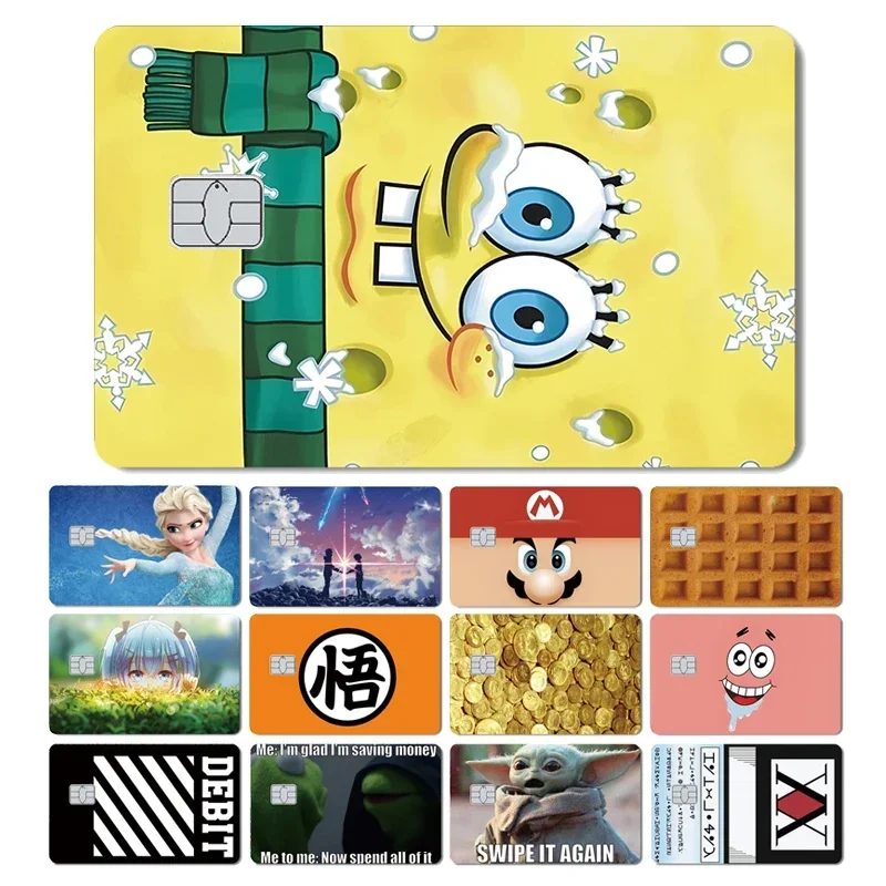 Película de cubierta de Super Mario, tiburón mágico, No se decolora, Anime Kawaii Bob Esponja, pegatina de piel para tarjeta de crédito, tarjeta de autobús y Metro