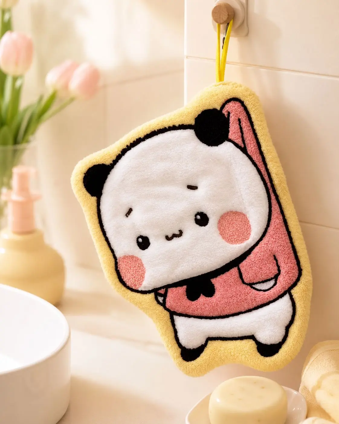 Kawaii Soft Bubu Dudu Handtuch, doppellagig, dick, saugfähig, aus Korallenfleece, zum Aufhängen, niedliches Cartoon-Handtuch für Zuhause – Detail 8