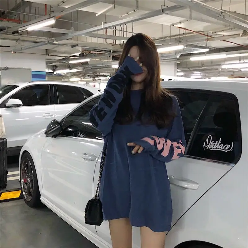 Spring Autumn Fashion Letter O-neck T-Shirt Women Clothing Sweet Printing Pullover Thin Long Sleeve Pullovers Femme Casual Tops