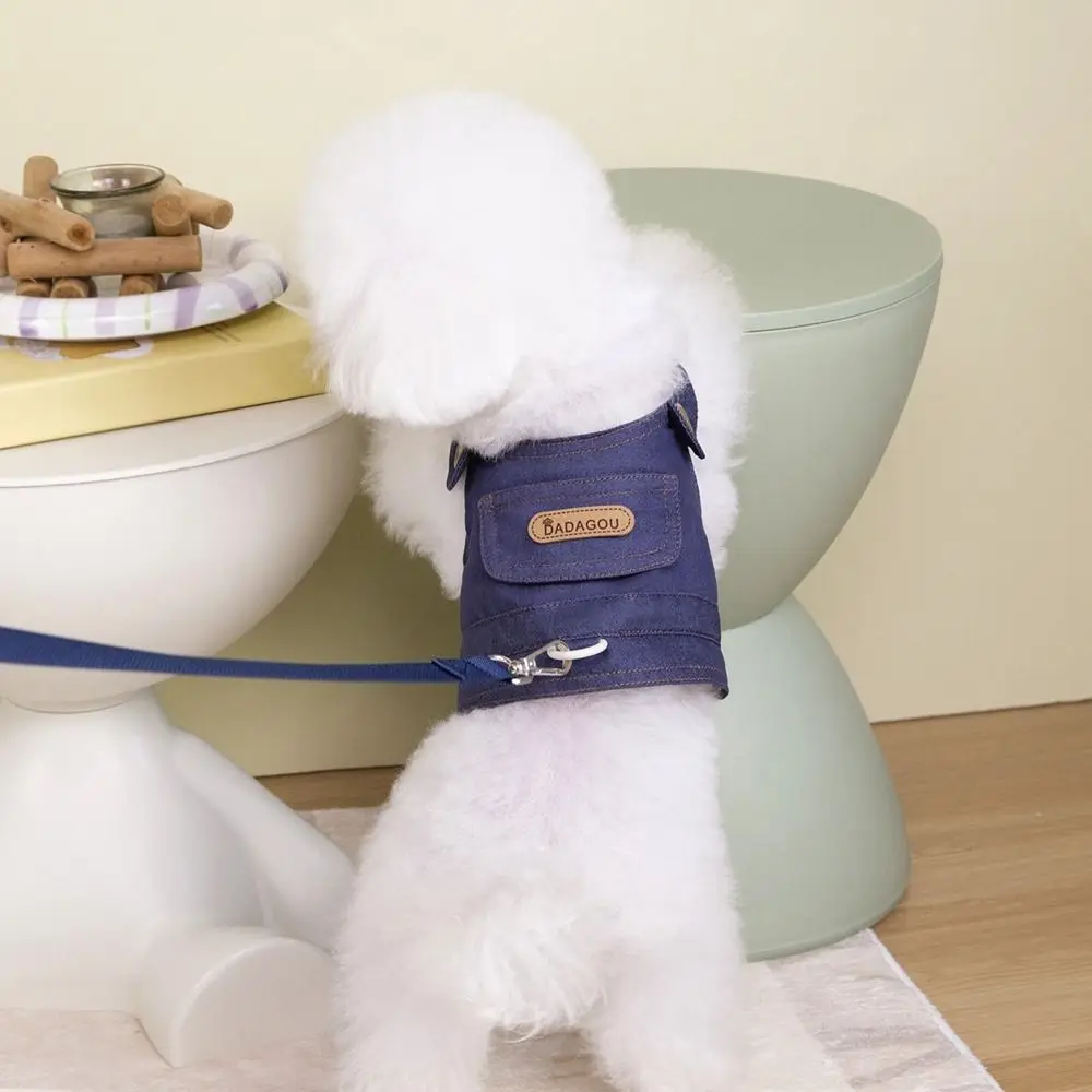 Adjustable Dog Cowboy Clothes Soft Breathable Dog Vest with Traction Rope Easy On and Off Puppy Harness Spring/Summer Season