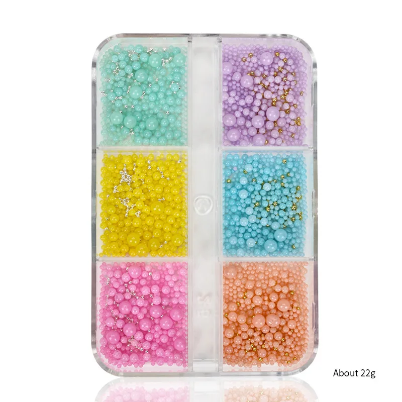 6 griglie/scatola Macaron perline colorate Mini decorazioni per unghie 3D Mix Size resina rotonda iridescenza Charms per unghie Manicure strass % *