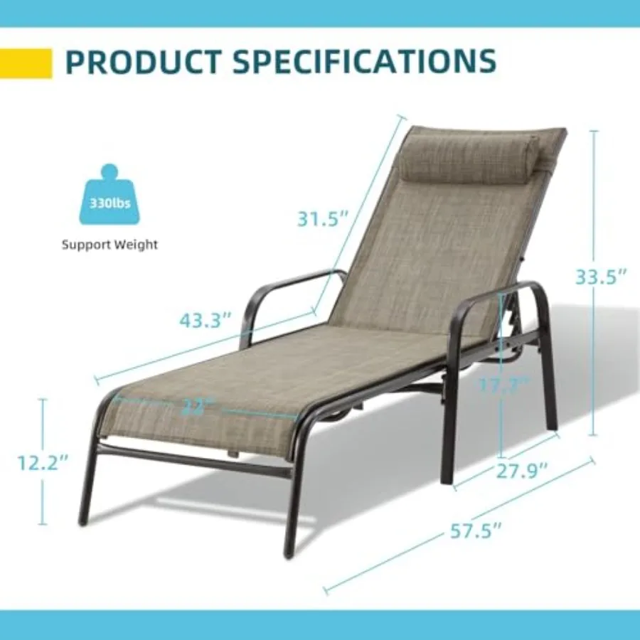 Patio Lounge Chairs Set of 2, All-Weather Waterproof Upgraded Outdoor Pool Chaise Lounge Chairs with Adjustable Backrest for Be view 2