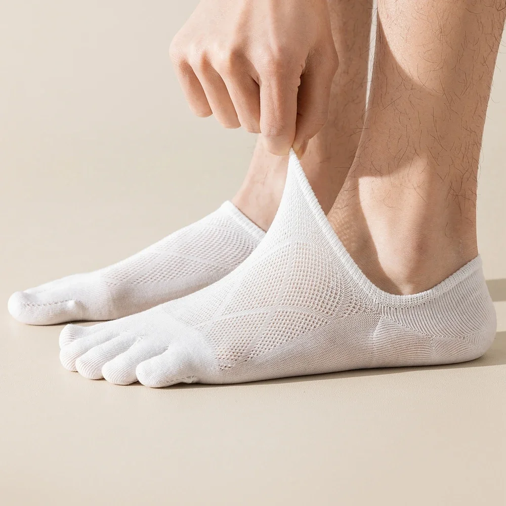 5 Pairs Men Non-Slip Toe Socks with Separate Fingers No Show Invisible Slipper Socks Man Five Finger Socks Sports Summer Mesh