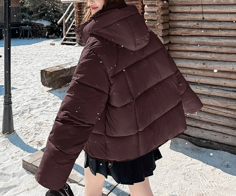 Baumwolljacke mit Kapuze, 2025, Winter, neu, locker sitzend, für Damen, schlank und stilvoll aussehen, kleine Statur, sieht groß, warm, kurz, trendig
