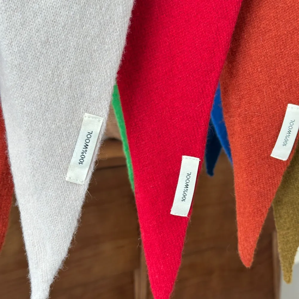 100% الصوف الشتاء وشاح للنساء الدافئة مثلث متماسكة الأوشحة الحجاب الصلبة سيدة شال التفاف الإناث الباشمينا باندانا وشاح الرأس جديد #5