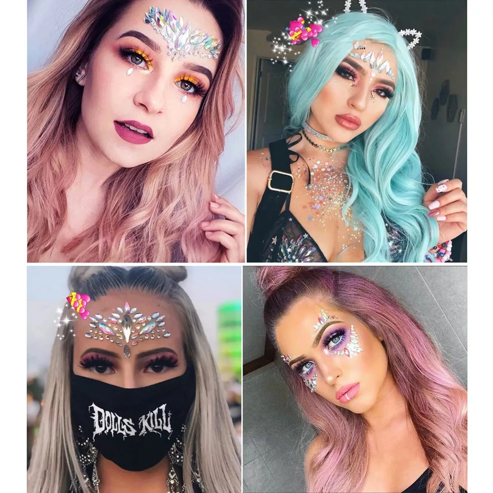 Rave Face Gems Self Adhesive Resin Rhinestones for EDM Festival Costume Party Waterproof Sparkling Face Body Jewels Easy Apply