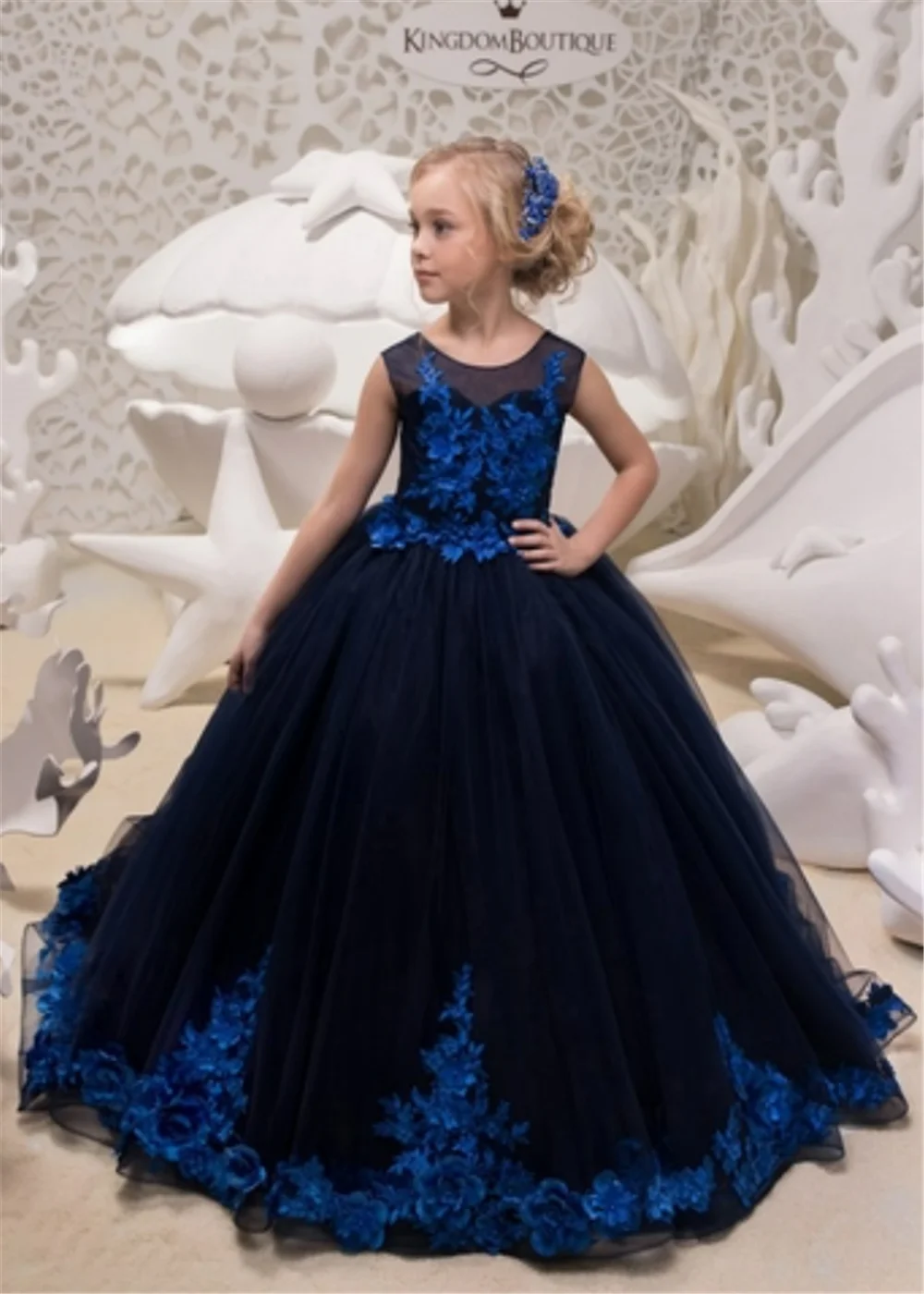 

Elegant Blue Flower Girl Dress Baby Wedding Lovely sleeveless Party Kids Birthday Gift First Communion Gowns Evening Dresses