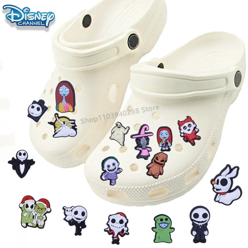 Disney The Nightmare Before Christmas หัวเข็มขัดรองเท้า Crocs แบบ DIY ตัวการ์ตูนรองเท้าแฟชั่นฮาโลวีนดอกไม้ประดับตกแต่ง