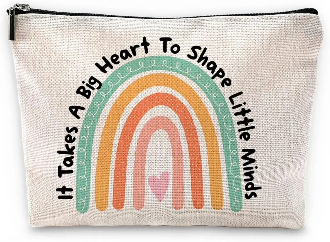 

It Takes A Big Heart To Shape Little Minds Makeup Bag Inspirational Quotes Cosmetic Pouch for Women Birthday Gifts