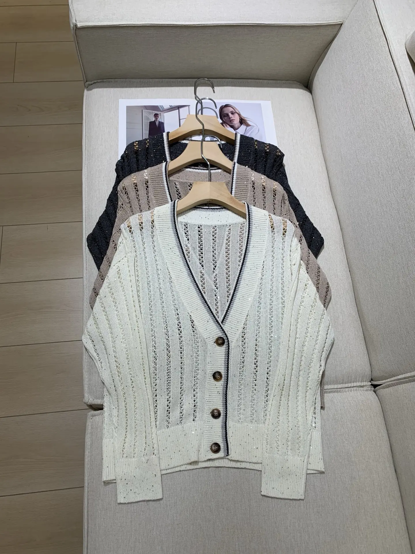 

Spring And Summer New Beaded Linen Knitted High Quality Cardigan For Women