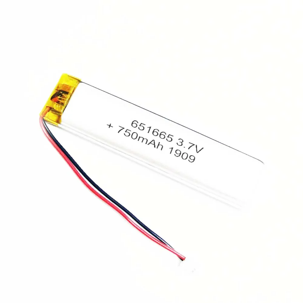 

2/5/10/20 Pcs 3.7V 750mAh 651665 Lithium Polymer Ion Battery 2.0mm JST Connector