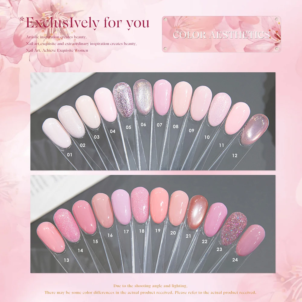 Vendeeni 24 Colors Pink Gel Nail Polish Mixed Set Magnetic Cat Eye UV LED Soak Off Gel Varnish Glitter Sequins Gel With Display