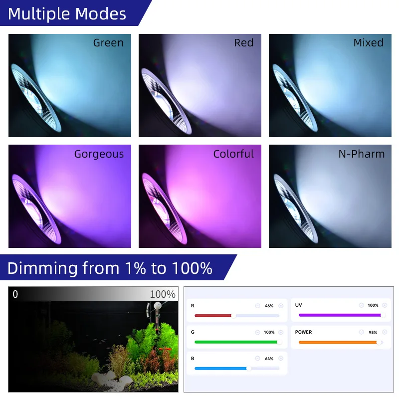 aquarium accessories 90w RGB UV full spectrum Smart led aquarium light week aqua t90 pro smart aquarium lights