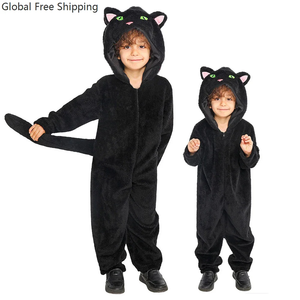 

Halloween Black Cat Comfortable Luxury Children's Costume Cute Toddler Cosplay Hooded Jumpsuit Boys And Girls Home Clothes 2026