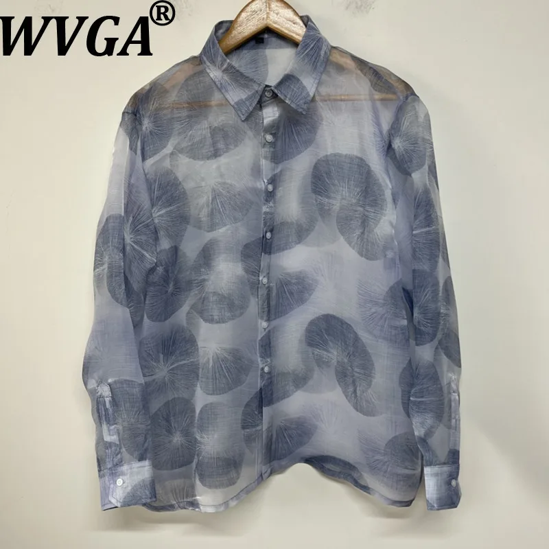 

WVGA Spring Summer Autumn New Men Tide Printed Design Trendy Long Sleeve Shirt Niche Chic Casual Turn-Down Collar Top Ins W15777
