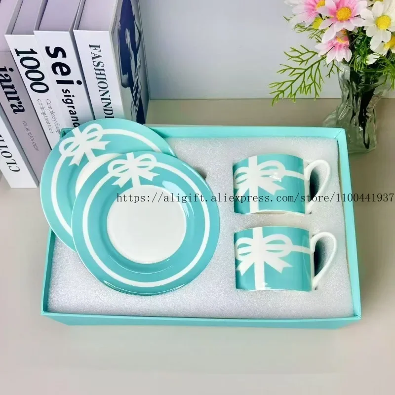European Bone China Bow Tie Ceramic Nordic Afternoon Tea Cup And Plate Creative Home Light Luxury Coffee Cup
