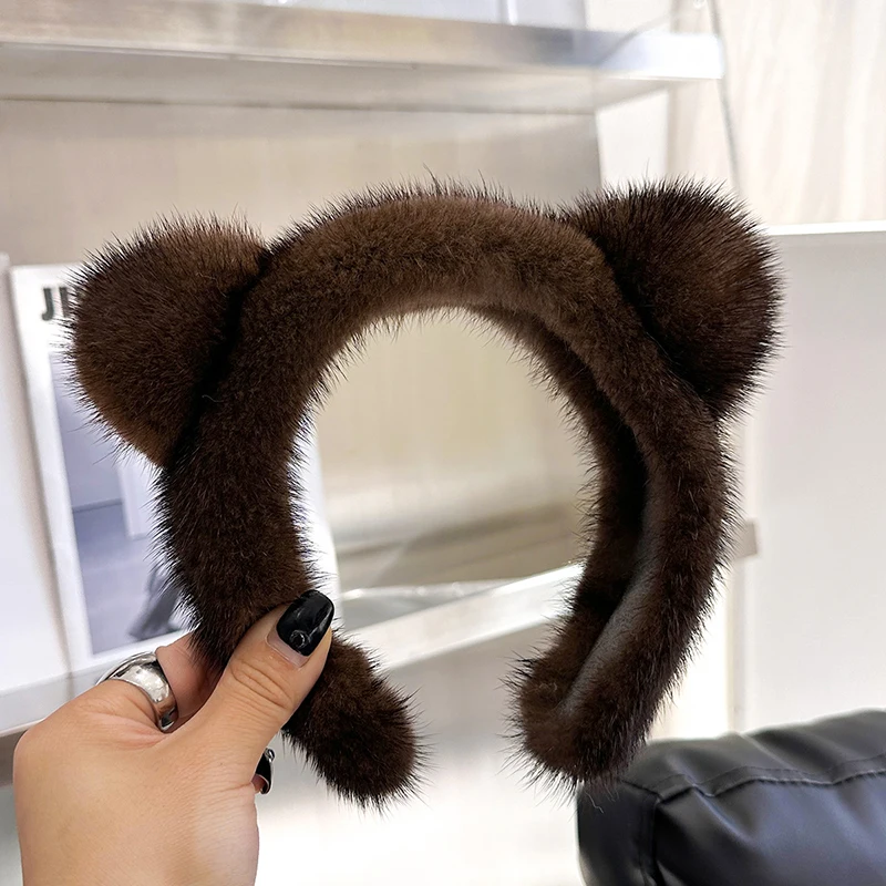 2024 Lady Fashion Hair Hoop Furry Gift Hot Sale Women Luxury Winter 100% Real Mink Fur Headbands High Quality Real Fur Hair Band