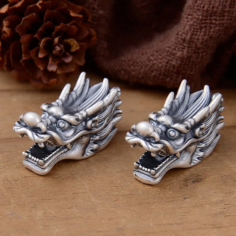 

Real Pure 999 Fine Silver Bead Men Women Gift Lucky Retro Dragon Head Pendant Only one