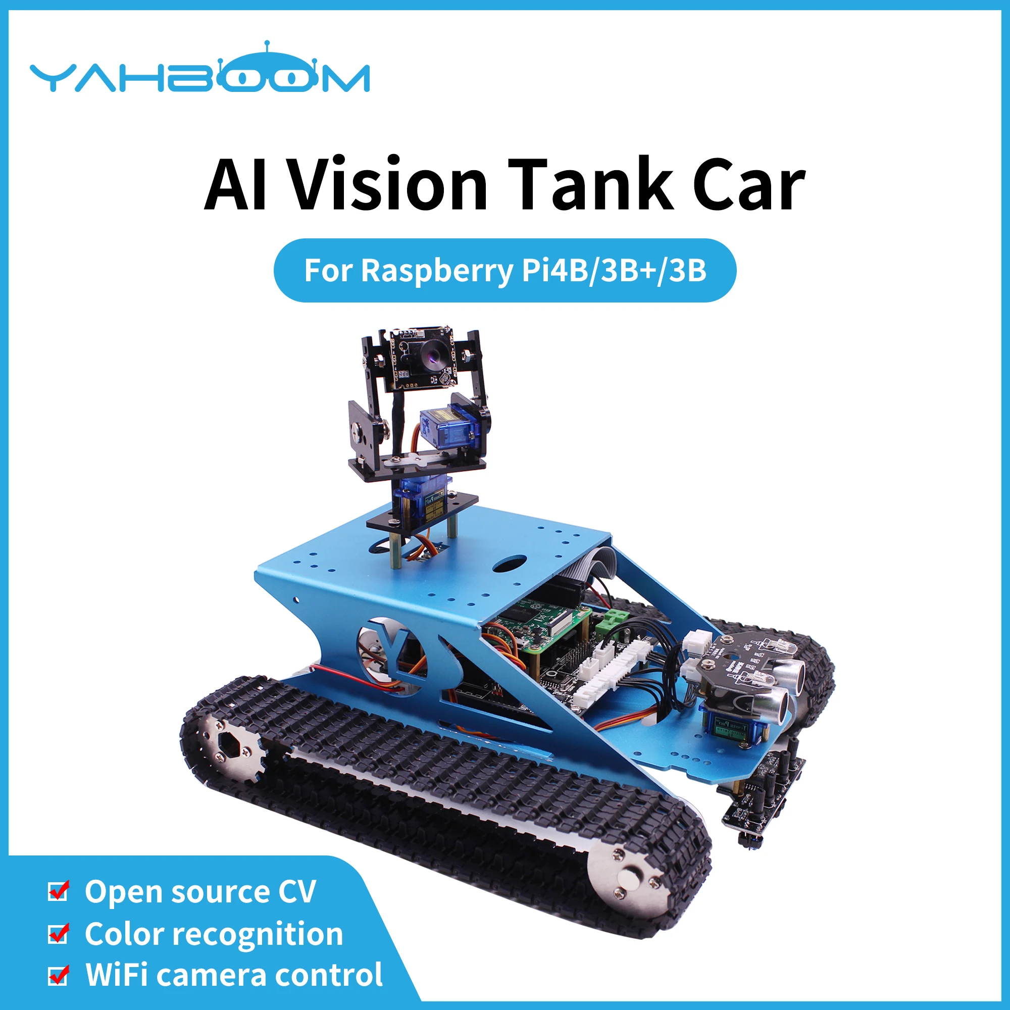 Yahboom AI Vision G1Tank Raspberry Pi Car Kit, Robot de código abierto con cámara de Video WiFi para RPi 4B 3B + para programación educativa