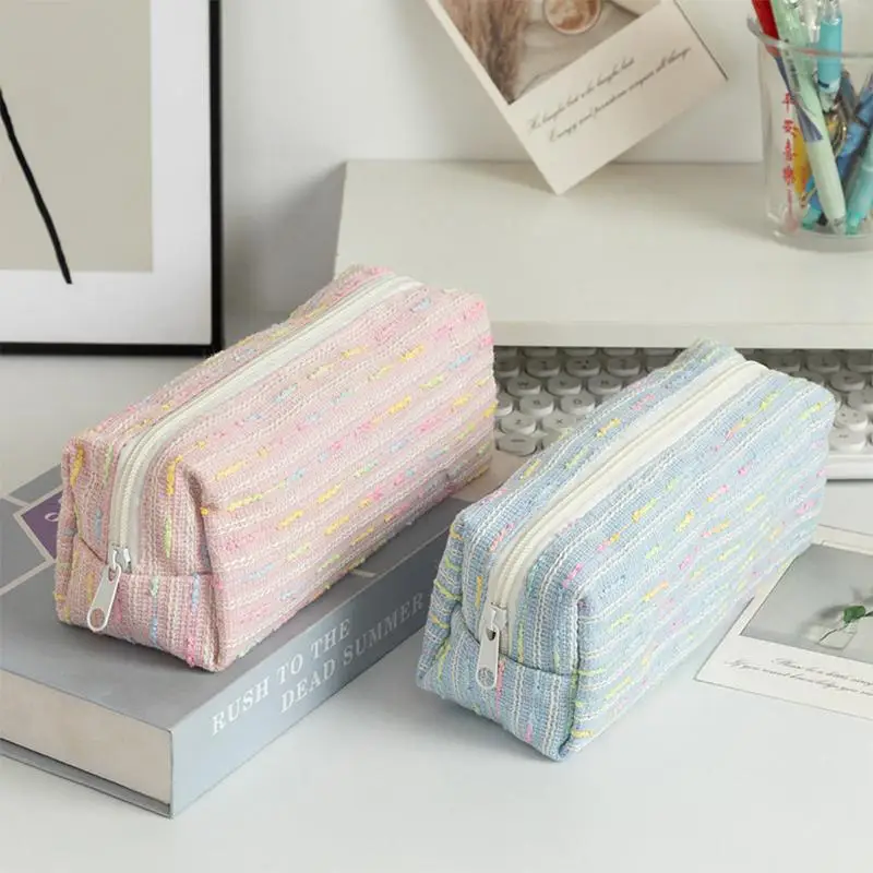 New Pencil Case Pouch, Cute Pencil Case With Versatile Colorful Lines And Large Capacity Storage Bag