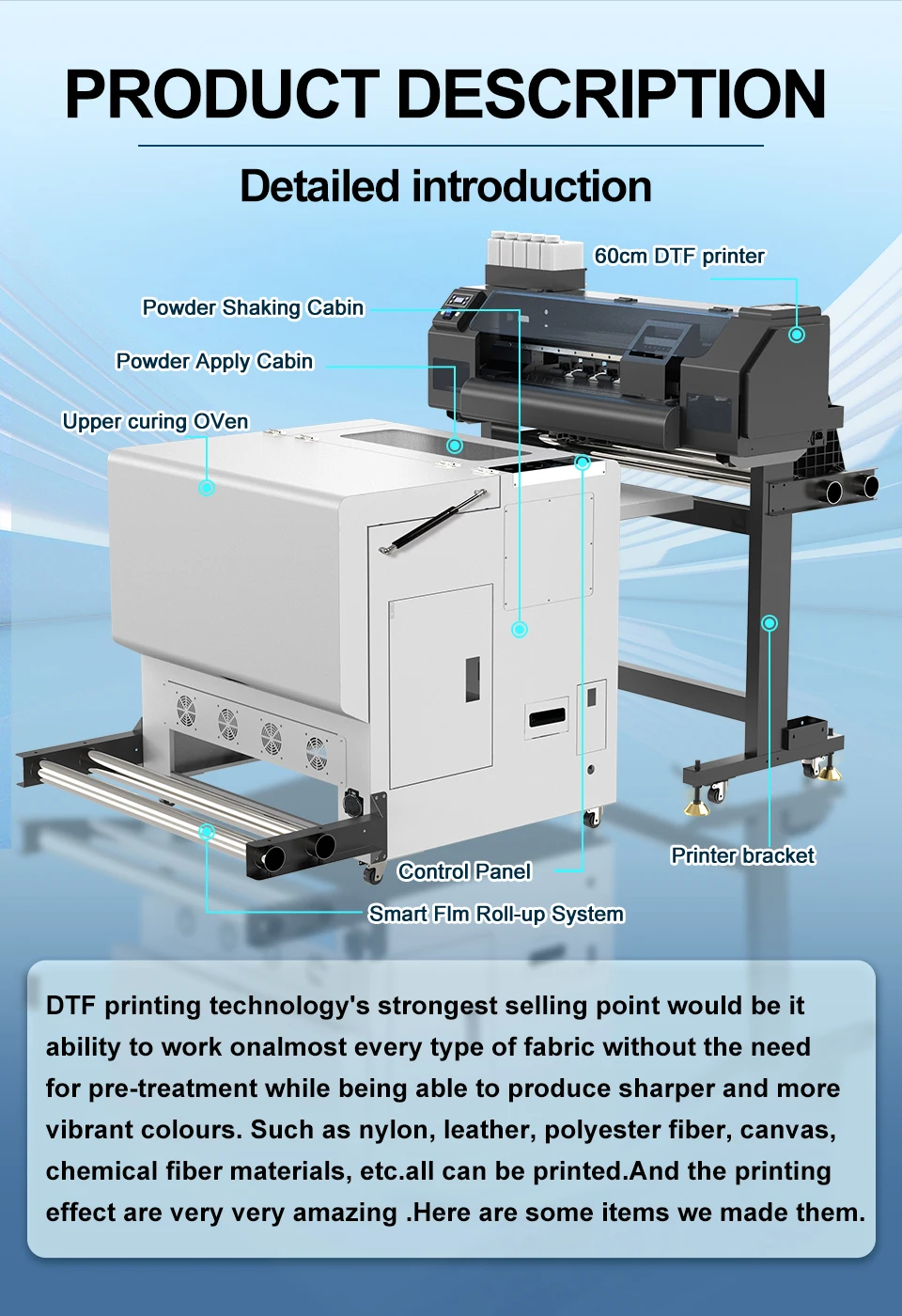 60CM 24 inch DTF Printer A1 impresora dtf For Epson XP600 I1600 I3200 dtf printer directly to film A1 t shirt printing Machine