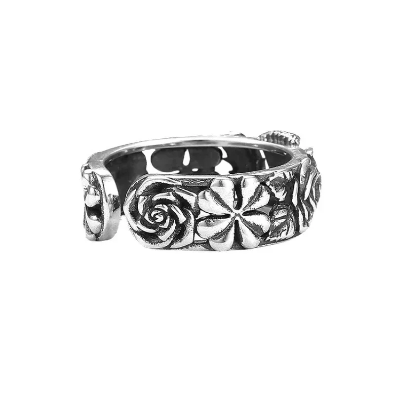 SrRetro Rose, Clover, Thistle, Lucky Opening Ring, Versatile Index Finger Ring for Men and Women