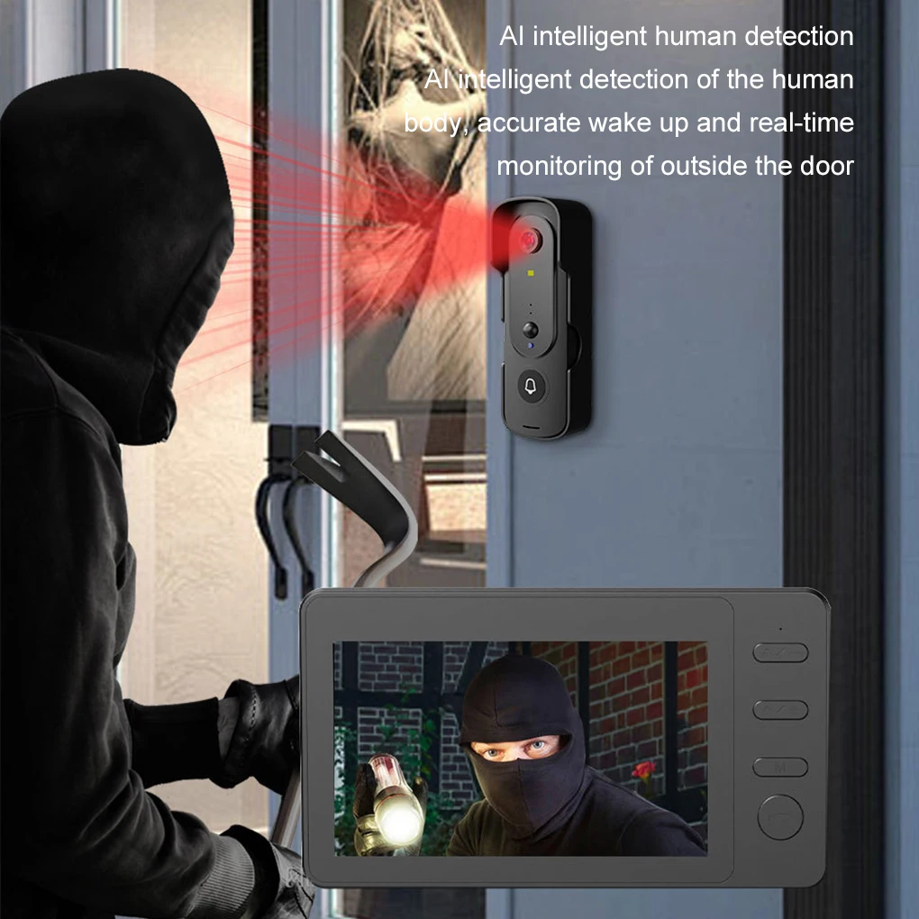4.3" Wireless Video Doorbell Night Vision Video Intercom System Wireless Video Doorbell Camera with Monitor 160 ° Viewing Angle