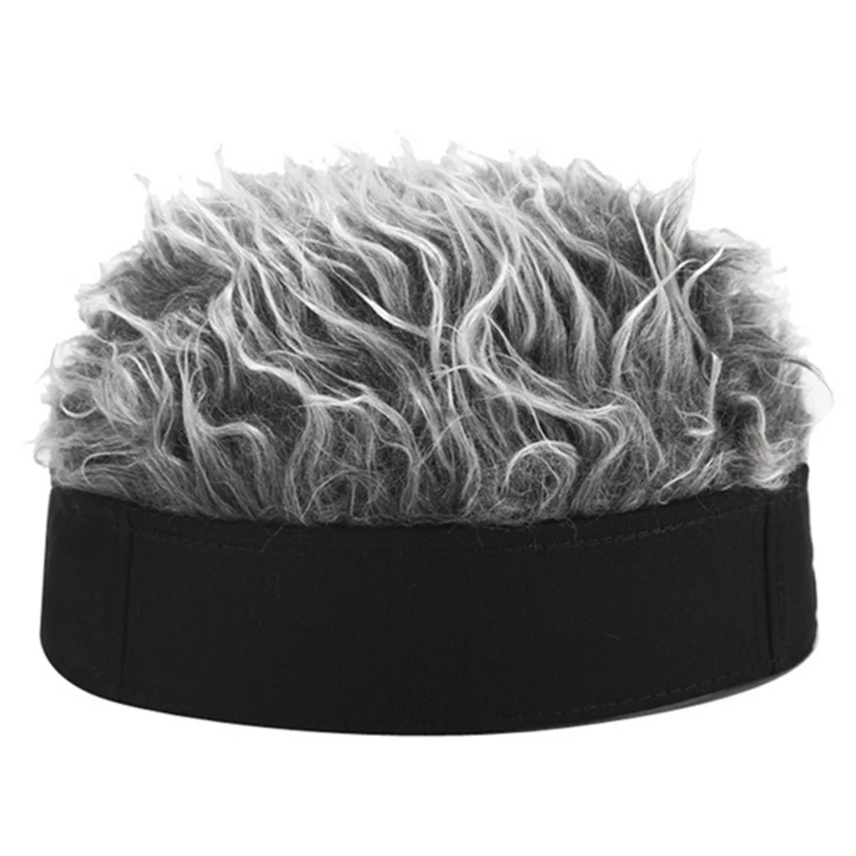 A71P Adult Brimless Hats Baseball Cap Women Hairy Sports Hat Knitted Wig Hat W/ Wigs Man Hip Hop Headband Black + Gray