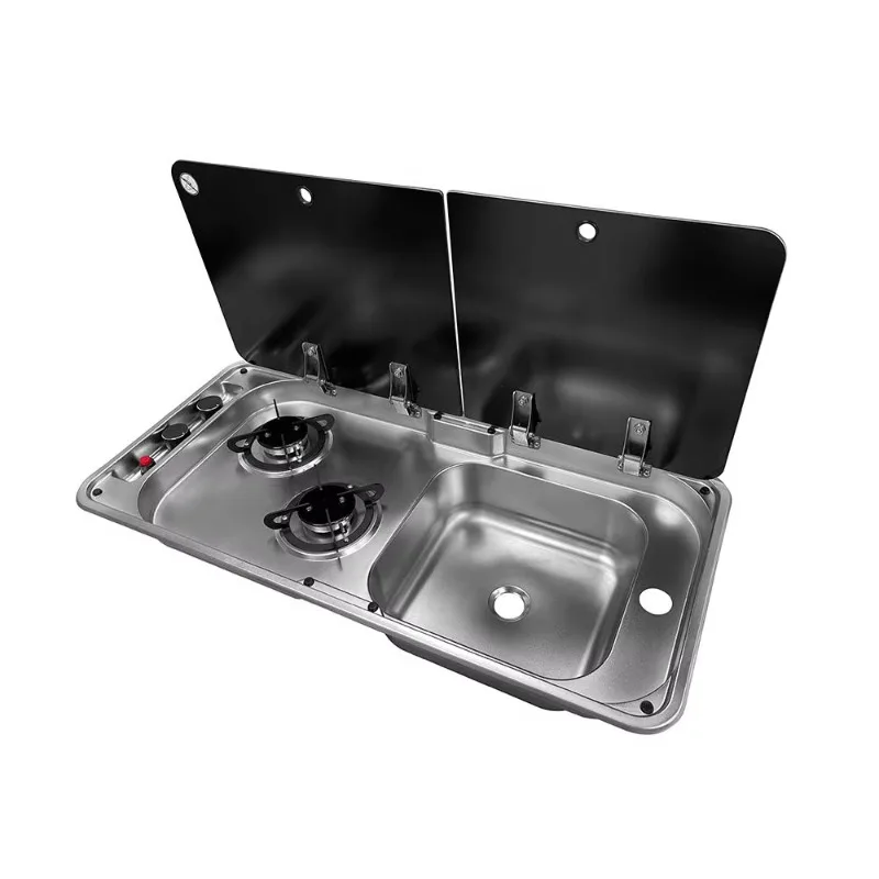 304 Stainless Steel LPG Gas Stove with Cover Sink Lightweight & Waterproof for Vehicle RV Trailers and Outdoor Camping