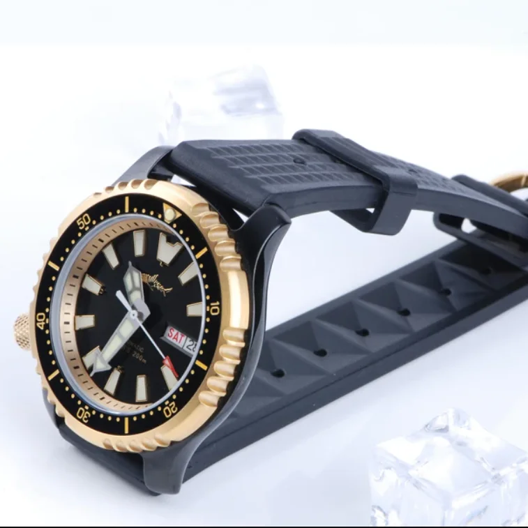 Heimdallr Men Diver Watch 43.5mm Automatic Watch Black Mechanical Wristwatch 200M Waterproof C3 Luminous Sapphire NH36