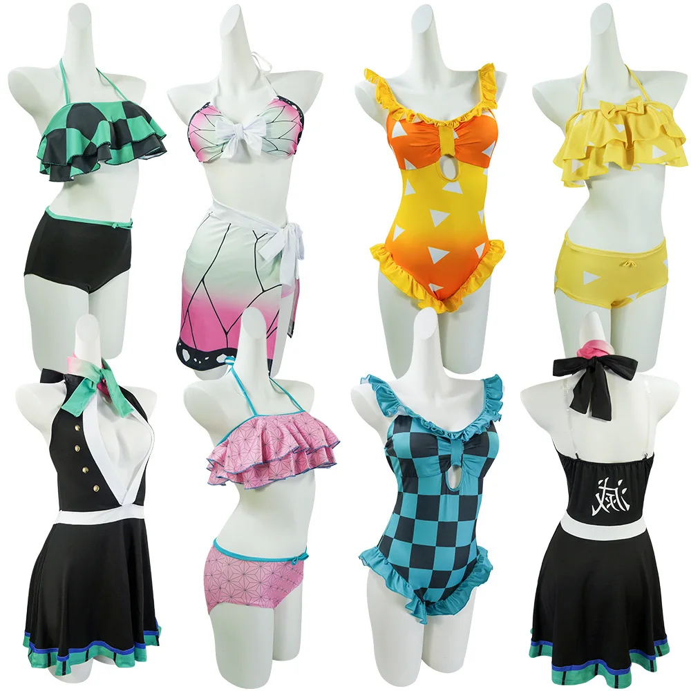 

Anime Demon Summer Bath Suit Swimwear Kimetsu Yuukaku Hen Bikini Kamado Tanjirou Nezuko Zenitsu Swimsuit Cosplay