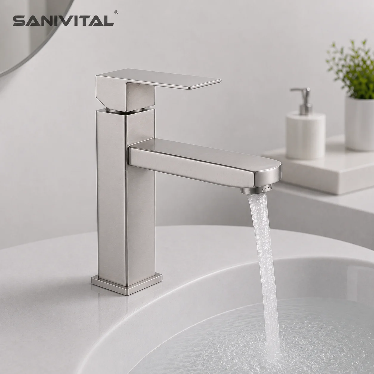 sanivital-バスルーム洗面台蛇口-シングルハンドル-温冷水混合栓-ブラッシュドステンレス製-洗面台蛇口