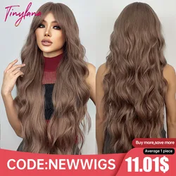 Super Long Curly Chocolate Brown Synthetic Hair Wigs with Bangs Cosplay for Women Afro Water Wave Natural Heat Resistant Wig