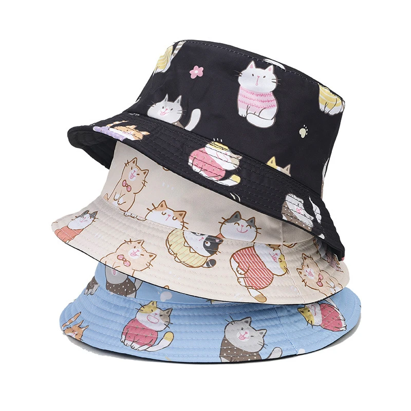 Bocca Children Bucket Hat Boy Girl Kid Panama Fisherman Hats 54cm Child Double Sides Reversible Cartoon Print Summer Bob Sun Cap