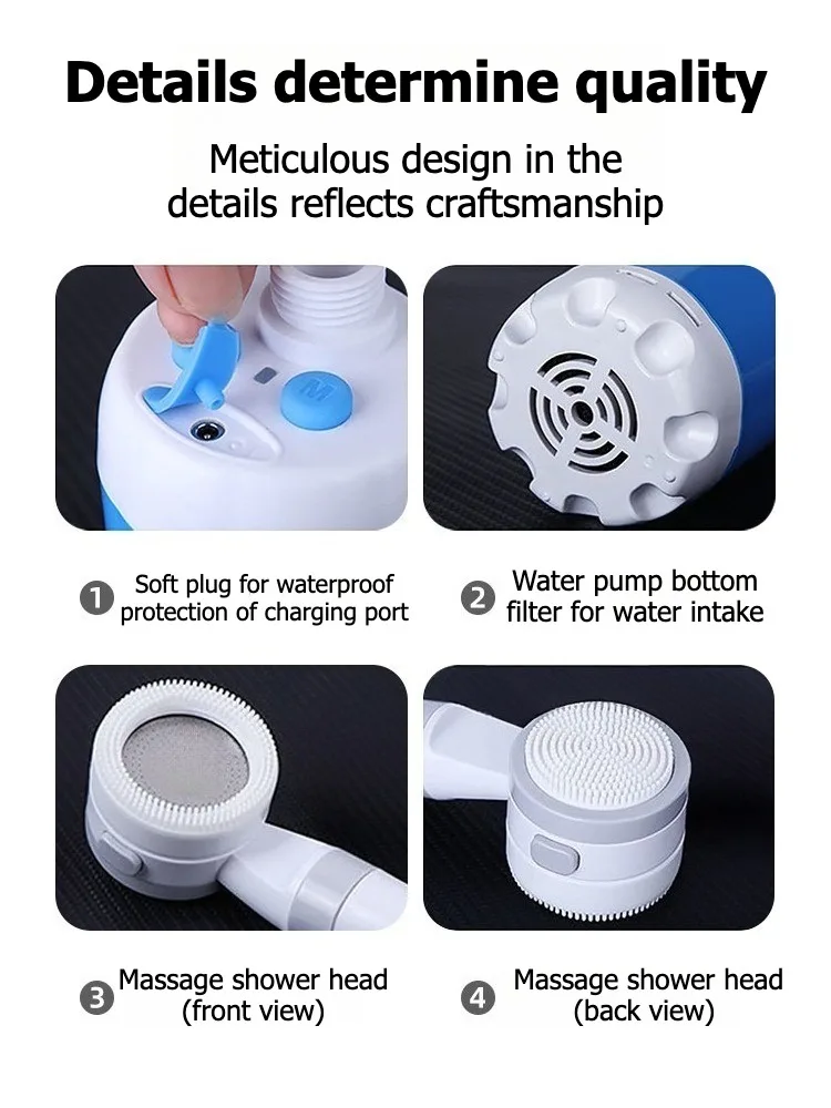 Kein Strombedarf, tragbare Campingdusche, Outdoor-Campingduschpumpe, wiederaufladbare elektrische Duschpumpe mit intelligentem Digitaldisplay – Detail 8