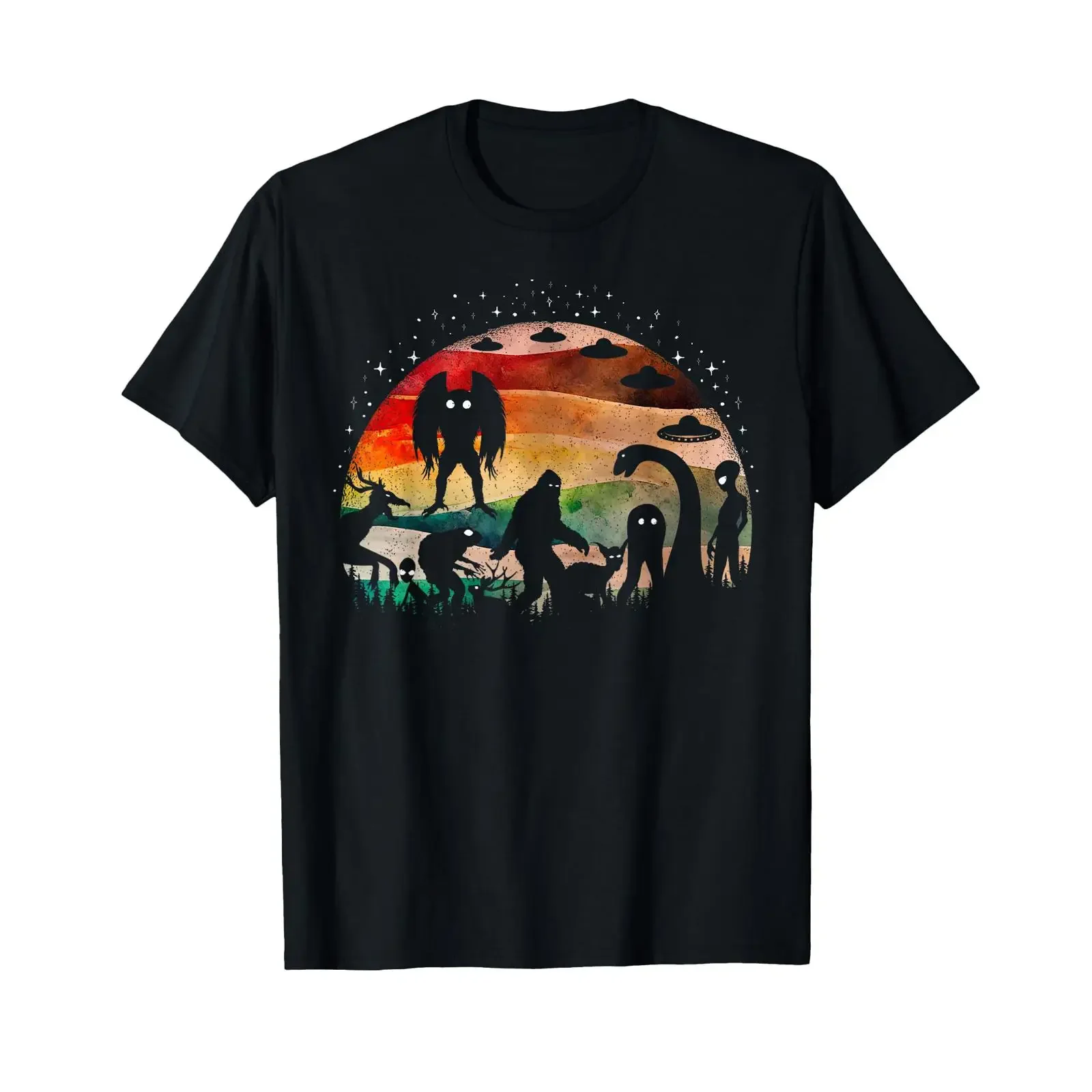 Retro Cryptid Funny Bigfoot Mothman and Aliens Cryptozoology T Shirt vintage Washed streetwear designer clothes graphic Casual