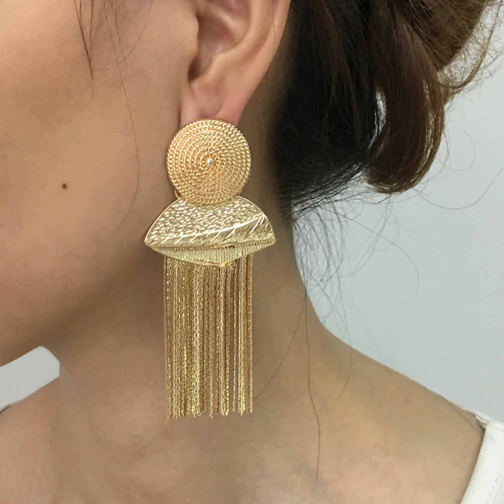 

Tassels Earrings Round Circle Drop Earrings Jewelry Women Sets Golden and Silver Color Brazilian Fashion Designs Exquisite Style