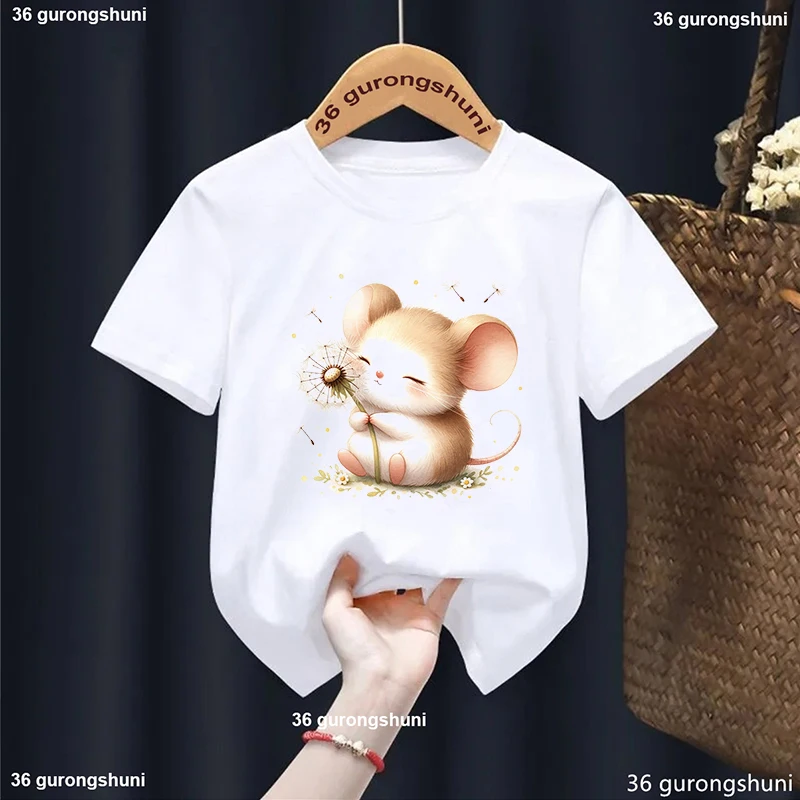 

Children'S Clothing Mouse Wish Dandelion Print T Shirt Girls Kawaii Kids Clothes Summer Fashion Tops Tee Shirt Harajuku Shirt