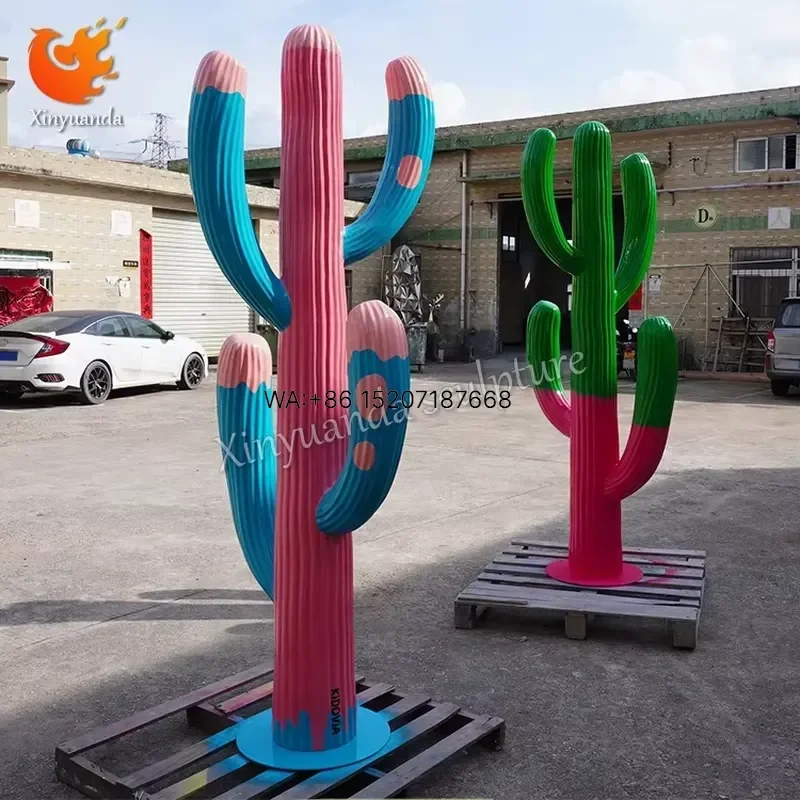 Wmwmnu Customized Outdoor FRP Cactus Statue Fiberglass Garden Park Green Landscape Floor Ornament for Decoration