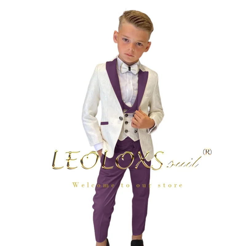 Esmoquin de boda Jacquard Floral para niños, conjunto de 3 piezas, chaleco de doble botonadura, Blazer y pantalones, traje personalizado