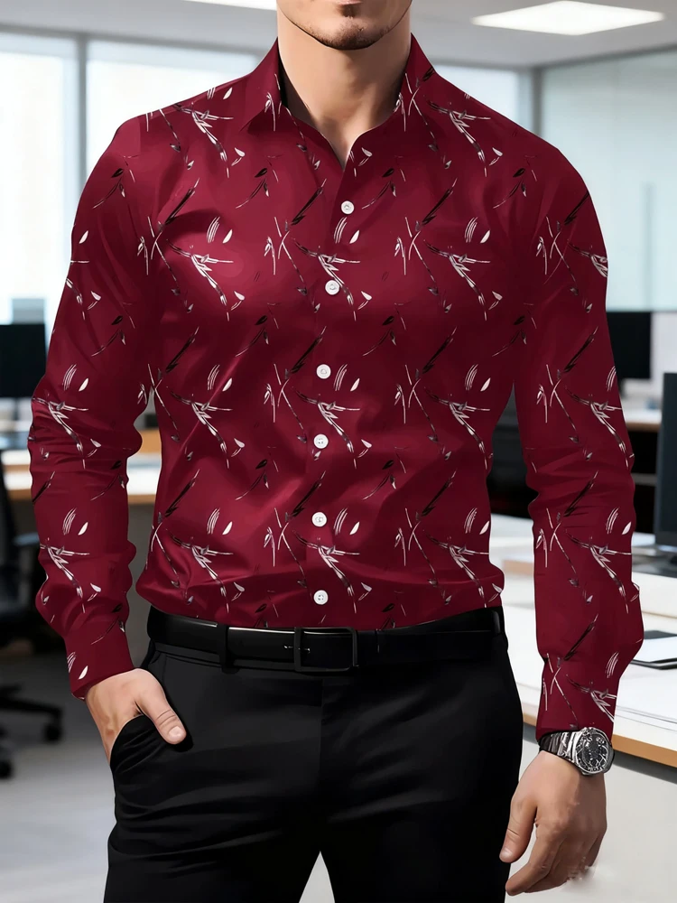 

Men's high-quality long sleeved lapel button up shirt, comfortable and soft for business and casual men, printed men's shirt