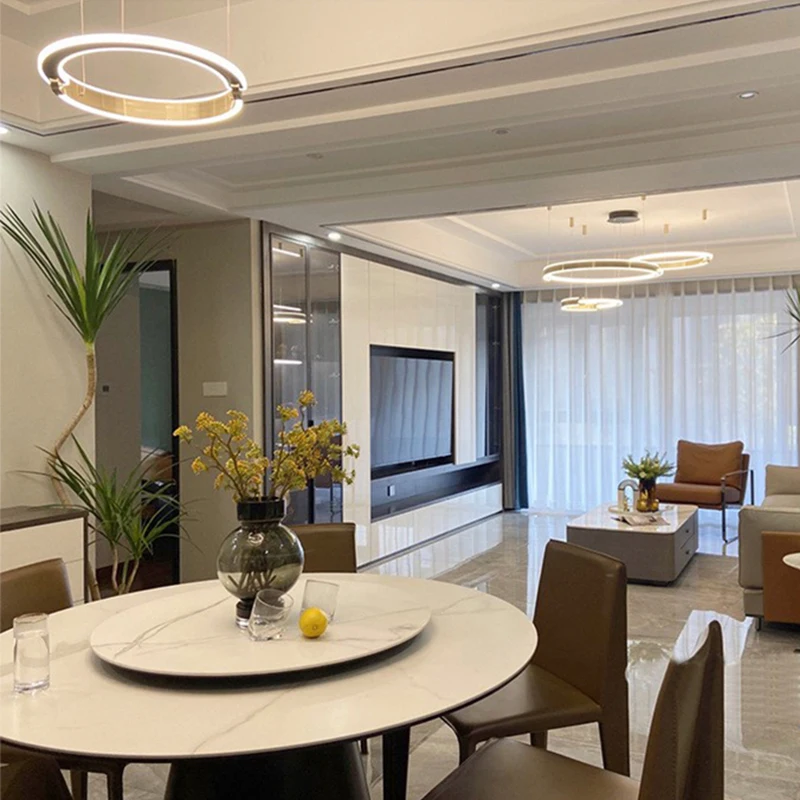 BOSSEN Golden Circle Pendant, Aluminum Body, LED Eye Protection Light Source, D100CM, Dining Room Ceiling Pendant