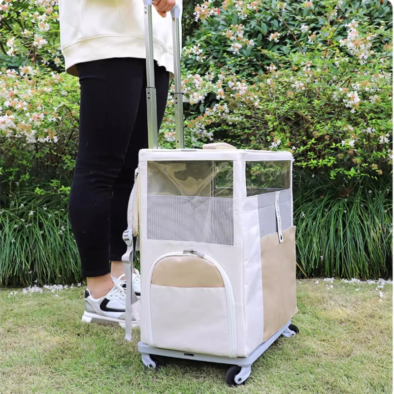 

Large Pet Backpack Summer Ventilated Carrier for Cats & Dogs Trolley Removable Travel Bag Portable Pull Rod Pet Transport Basket
