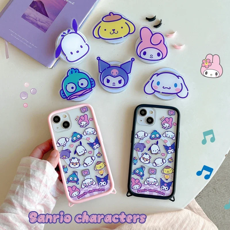 Sanrio My Melody Kuromi Pochacco Purin Hangyodon Magnetic Bracket Magsafe Wireless Charge Phone Case For iPhone 15 14 13 Pro Max