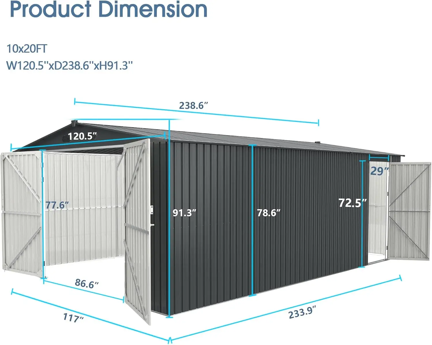 20 x 10 FT Outdoor Storage Shed Large Metal Garden Shed with 2 Lockable Doors Tool Shed Outdoor Storage with 4 Air Vents