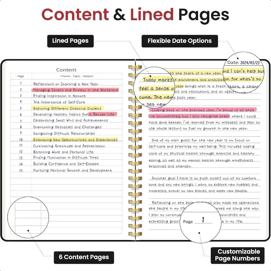 Liniertes Spiral-Tagebuch-Notizbuch für Damen und Herren, 140 Seiten, College-Notizbuch mit liniertem Hardcover für die Arbeit, Notizen machen, Tagebücher zum Schreiben