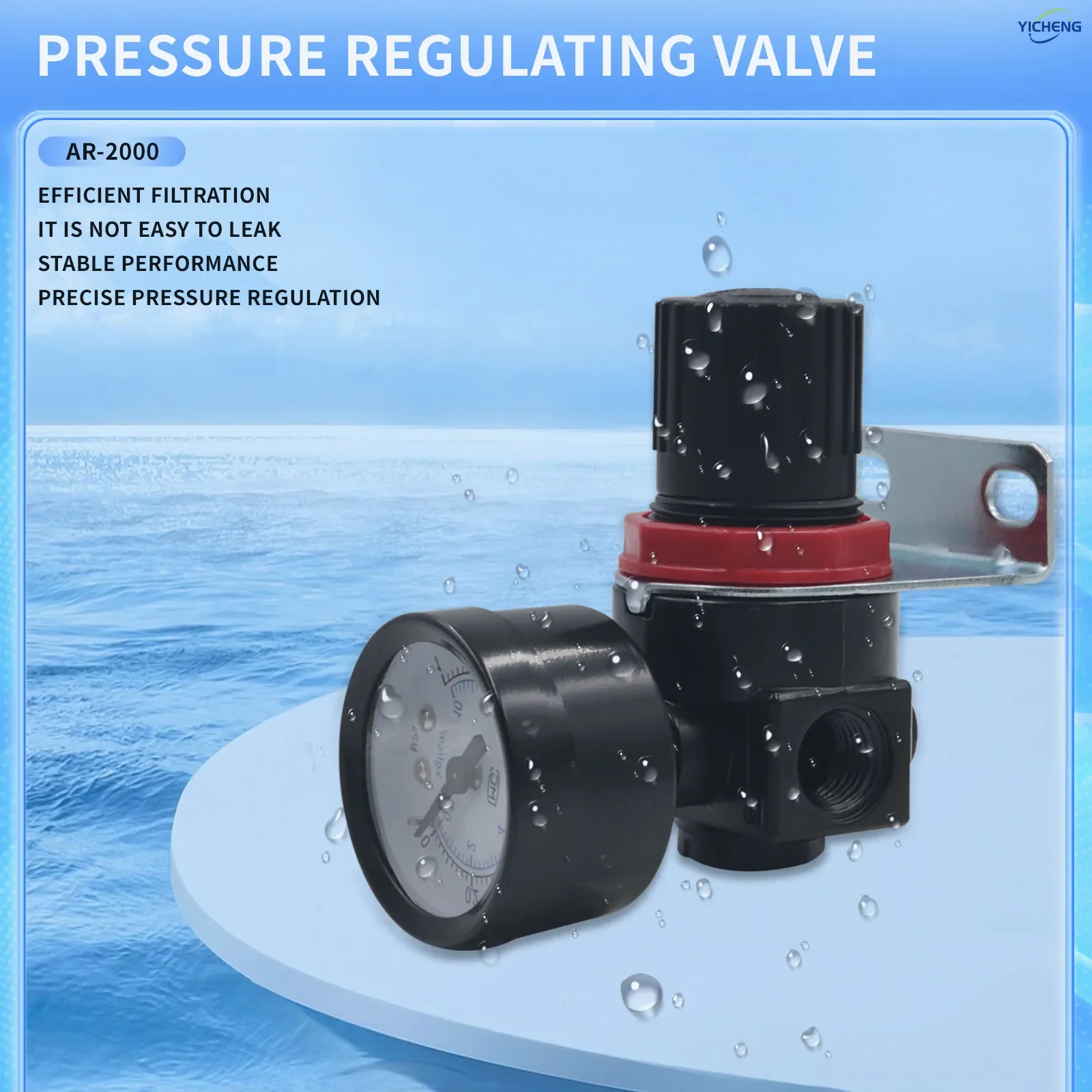 AR2000 Kit mini regulador de pressão de 1/4" para sistemas de ar comprimido, ajuste de 0,05 a 0,95 MPa