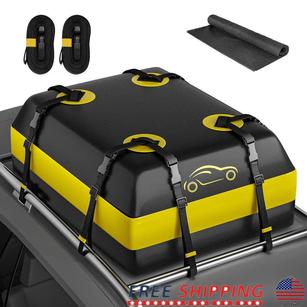 Car Roof Bag 15 Cubic Ft Waterproof Rooftop Cargo Carrier with Anti-Slip Mat & 6 Door Hooks