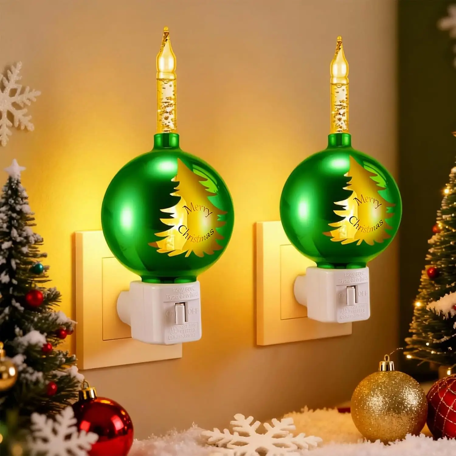 

2 упаковки ночника для рождественской елки, подключаемые пузырьковые огни с углом обзора ° Поворотный переключатель включения/выключения для праздничного декора